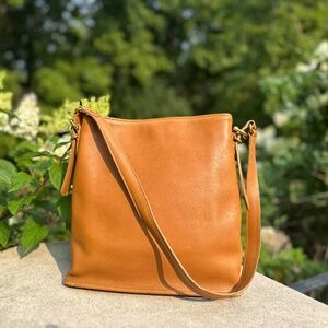 Handbag, Coach Leather Equestrian Bucket Shoulder Bag